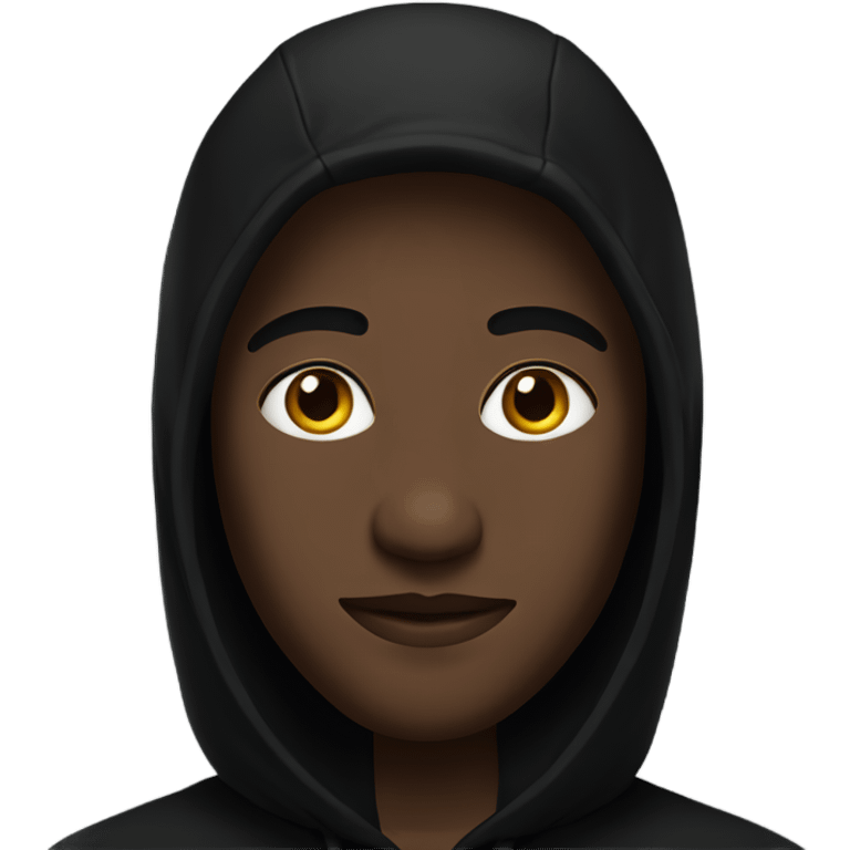 Black man wearing black hood with cross on it emoji