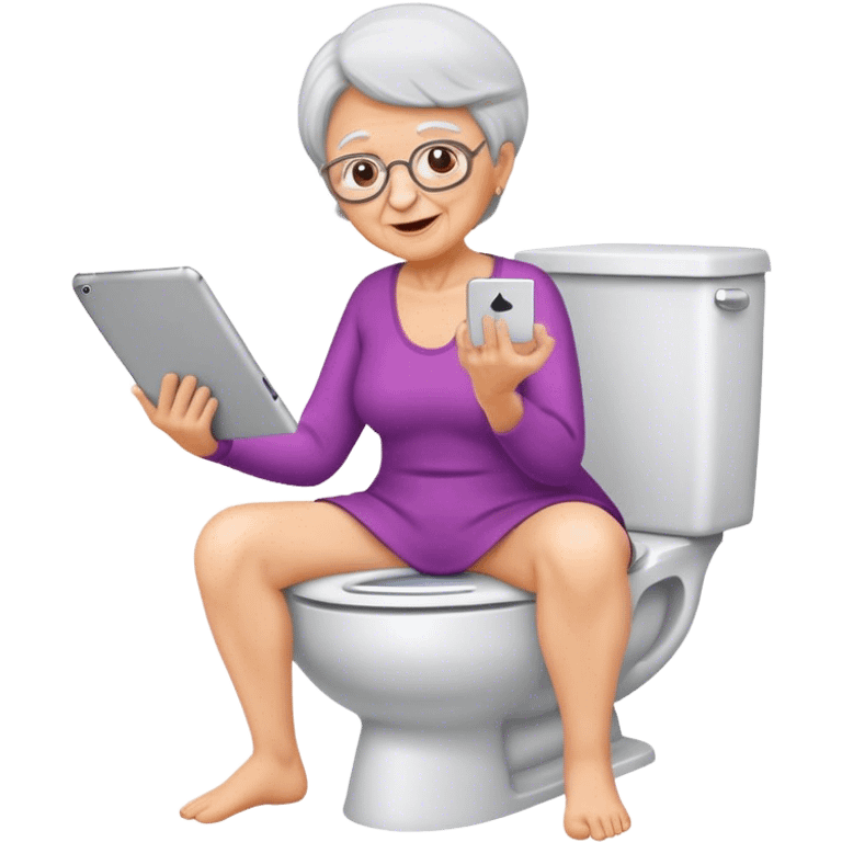 Gramma on toilet holding iPad emoji