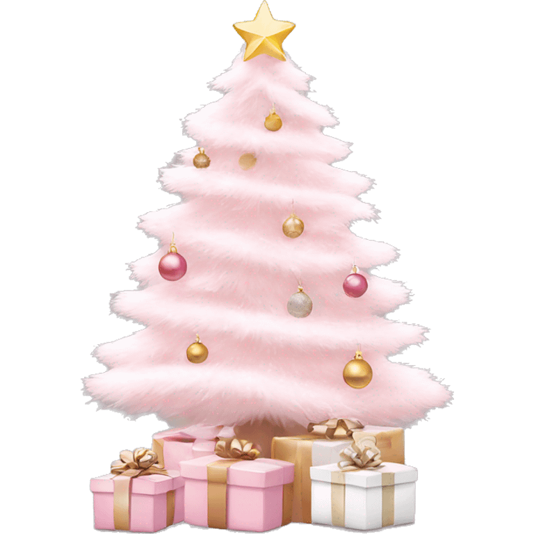 Light pink Christmas gifts under a white Christmas tree  emoji