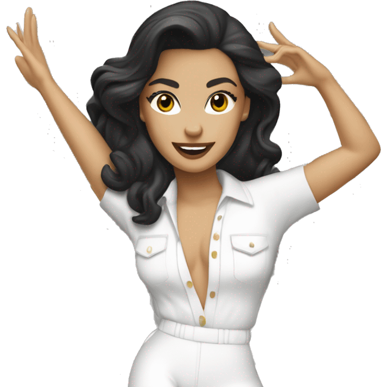 Studio 54 brunette white girl dancing wearing a white jumpsuit emoji