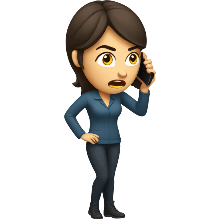 Brunette angry Woman talking on cell phone emoji