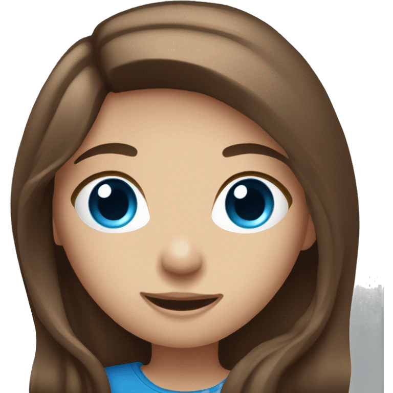 girl with long brown hair and blue eyes holding camera emoji