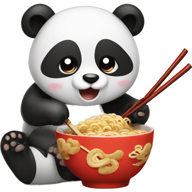 Panda eating ramen with chopsticks  emoji