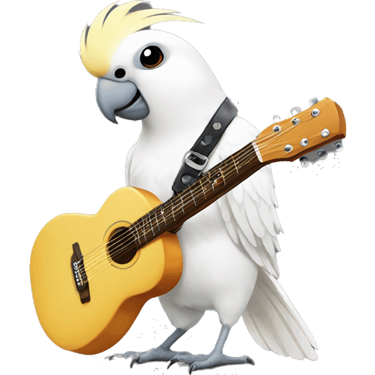 White cockatiel playing guitar emoji