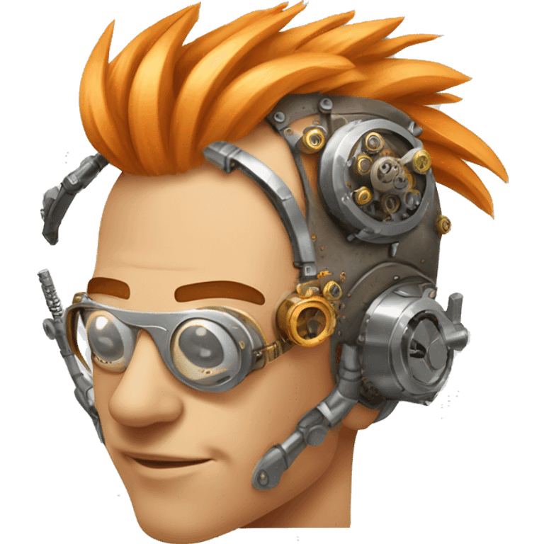 Light orange Mohawk hair male cyborg head with silver steampunk goggles and circuits emoji