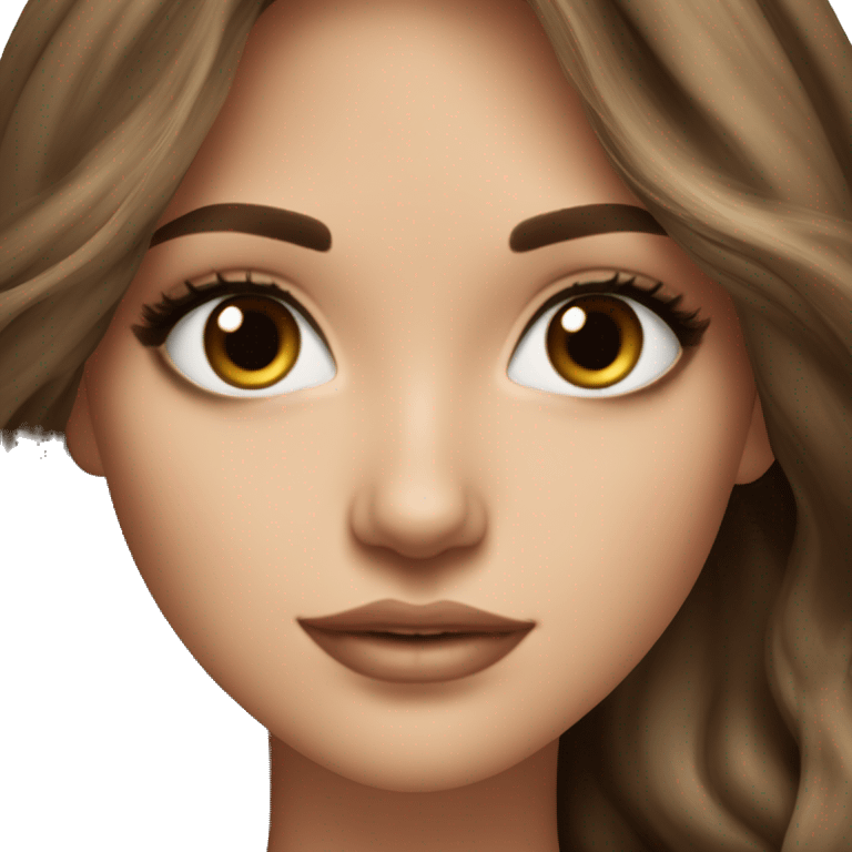 White girl brown eyes with medium length voluminous brown hair with brown highlights balayage  emoji