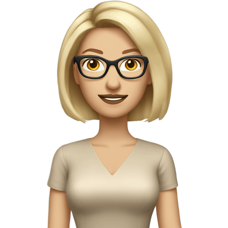 Caucasian Blonde balayage bob hair woman beige dress smart glasses  emoji