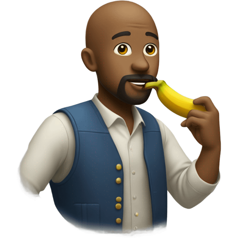 A bald, Black man with a beard and goatee blowing a kiss and giving a banana. emoji