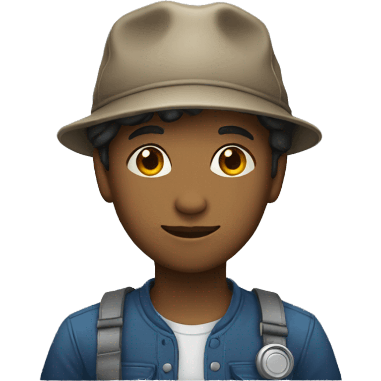 A boy wearing an « assistant » hat emoji