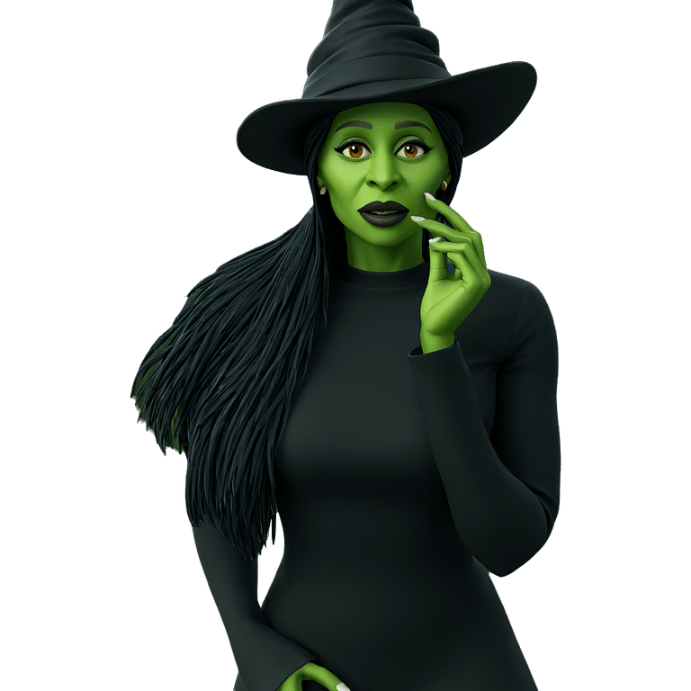 green-skinned girl in witch hat emoji