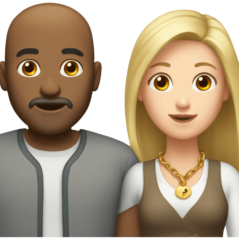 Brown bald man with chain hair and white woman long brown hair emoji