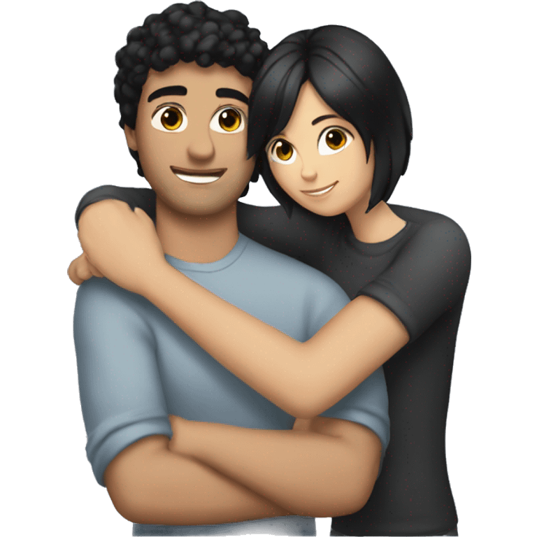 girl with Black hair  and brunette guy hug emoji