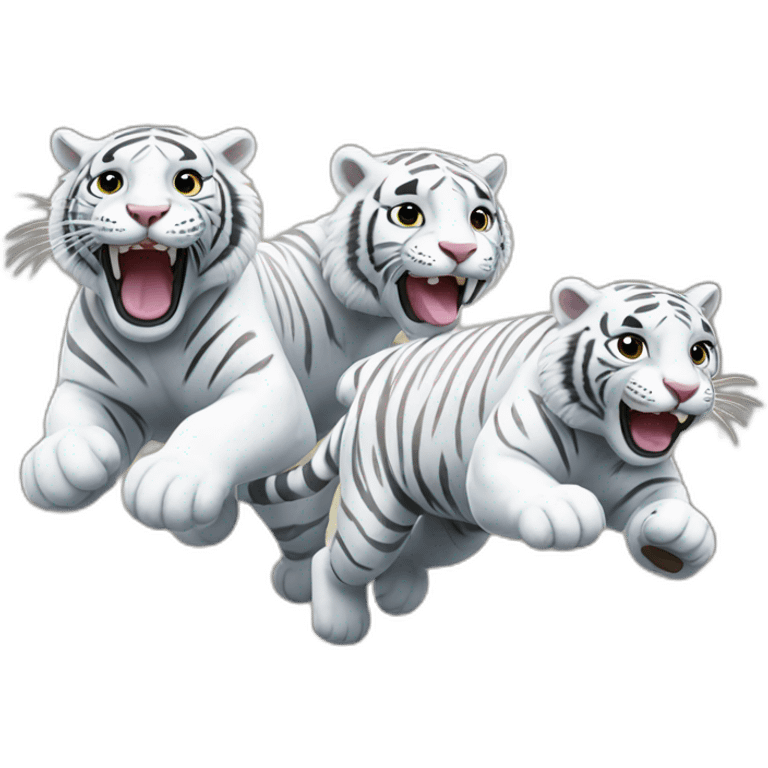 3 white tigers running to the left emoji