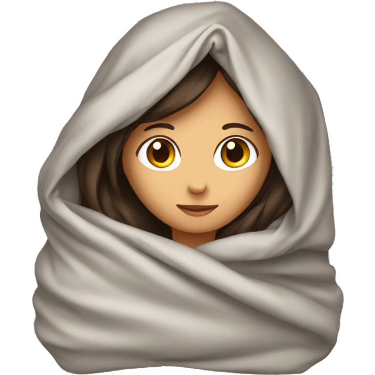 Brunette girl folded in blanket emoji