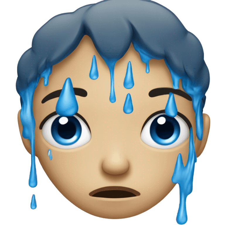 Blue tears streaming down face with a very upset look on the face emoji