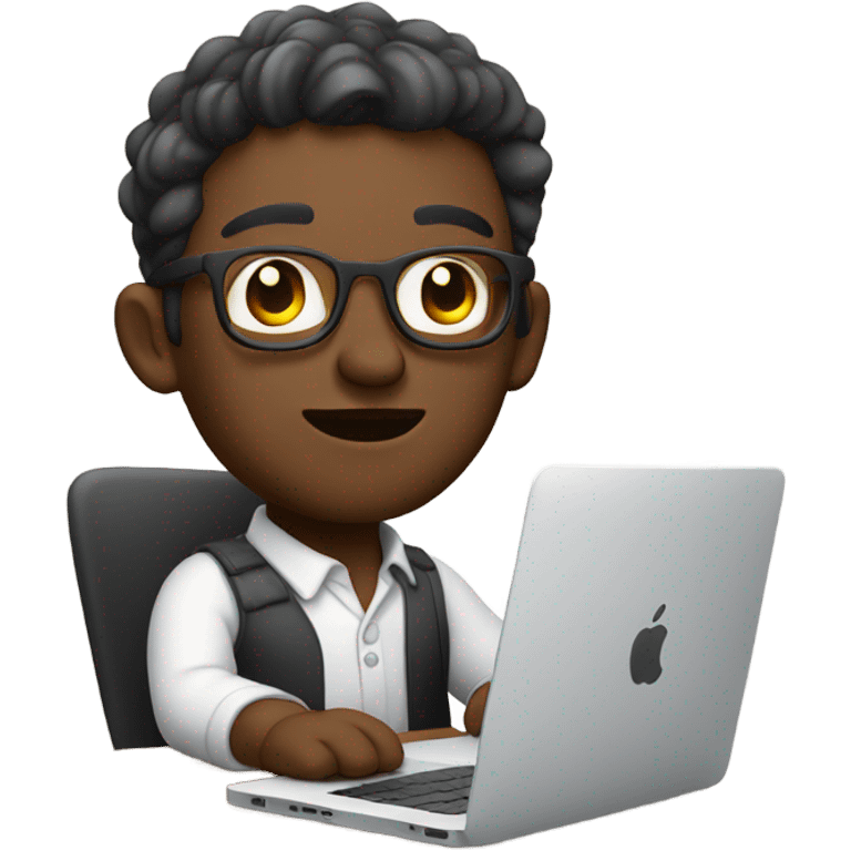 white skin product designer sitting with macbook emoji