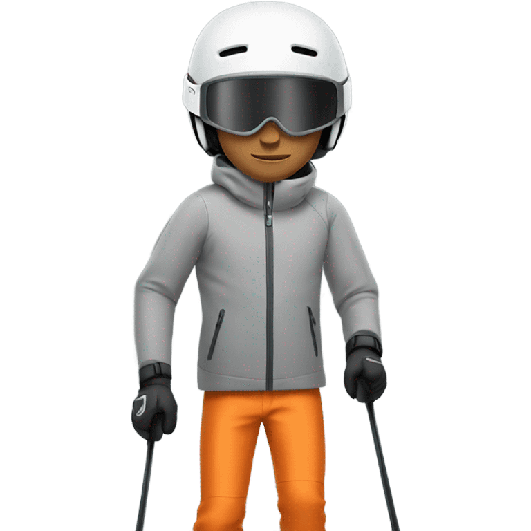 white man skiing wearing an GREY JACKET and a GREY HELMET and wearing ORANGE PANTS emoji