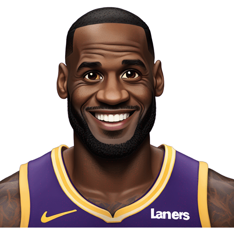 LeBron James in his lakers jersey smiling emoji