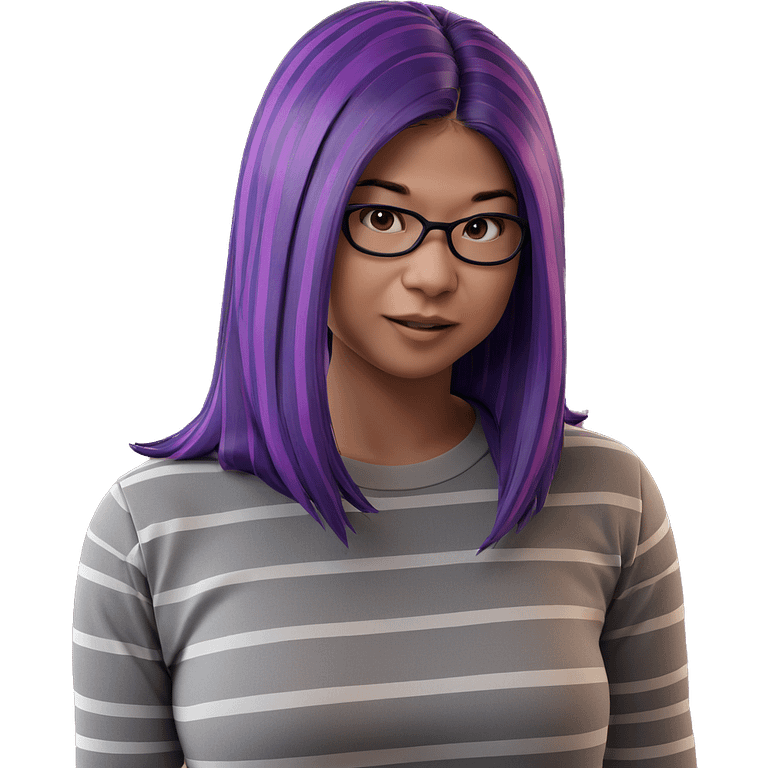 purple haired girl in stripes emoji