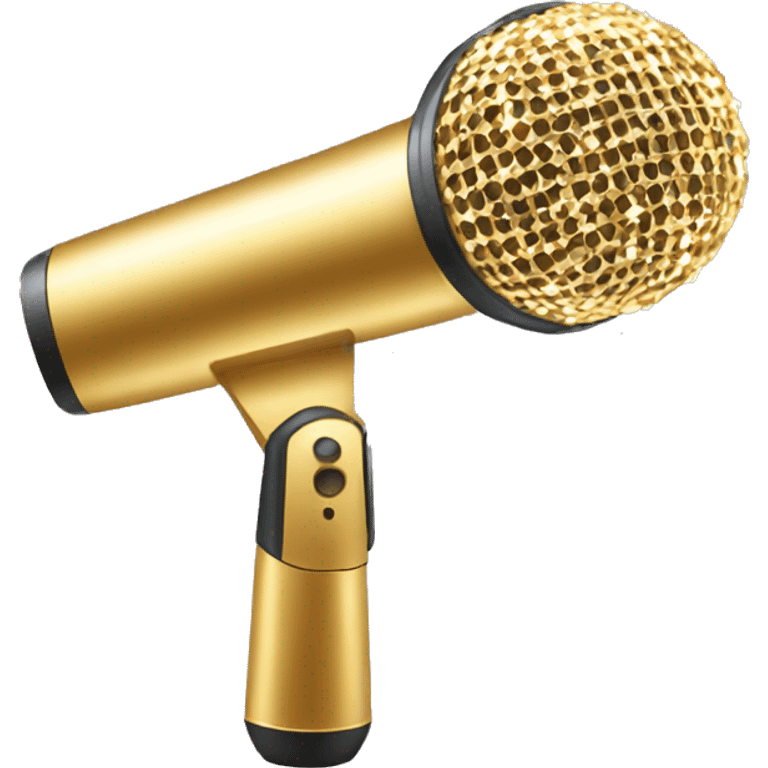 a gold handheld microphone with glitter emoji