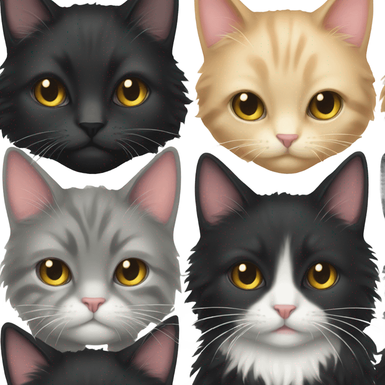 Black fluffy cat and black and white fluffy cat emoji