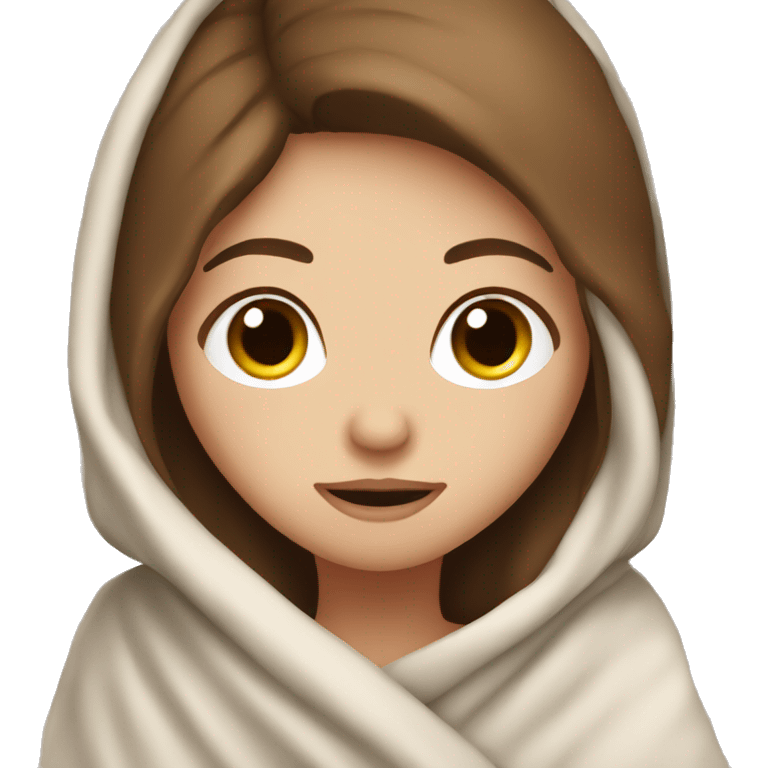 A white girl with brown hair in a blanket emoji