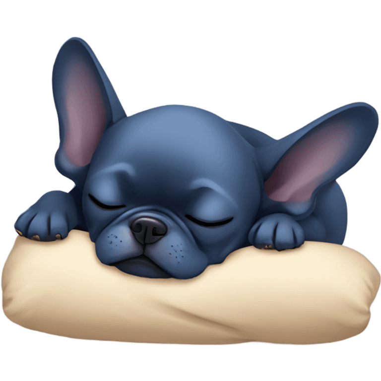 dark blue french bulldog sleeping with zzz text emoji