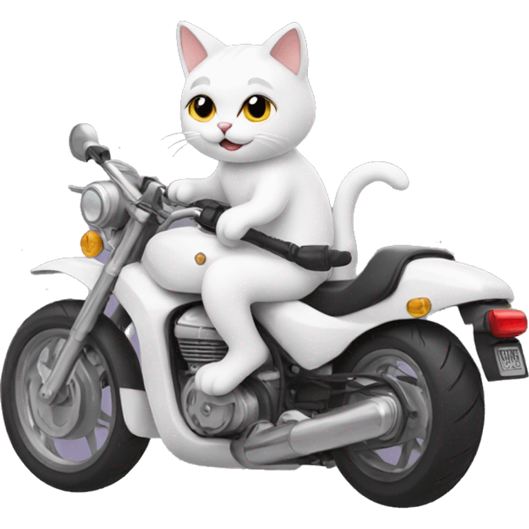 white cat riding a motorcycle emoji