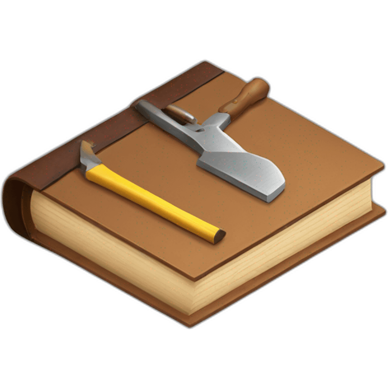 isometric thick BOOK with picture of wood, welder, leather, tools emoji