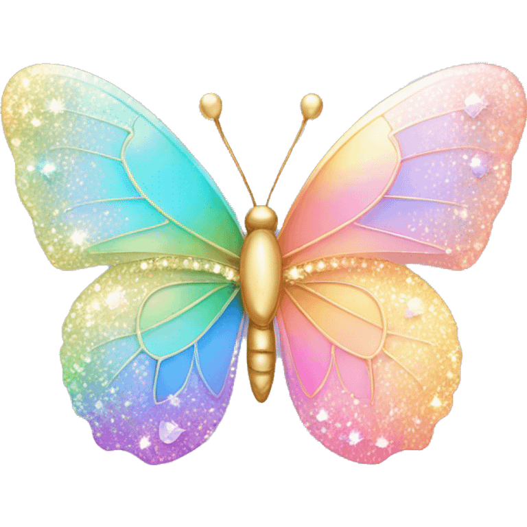 Sparkly Pastel rainbow-gradient iridescent crystal butterfly emoji