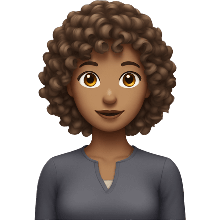 Girl with tan skin and brown curly hair with bangs emoji