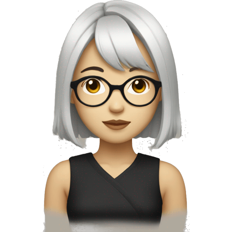 a japanese girl wearing gold round glasses and black medium length hair emoji