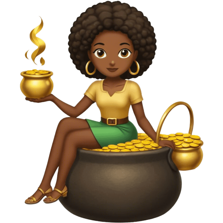 black woman sitting on a pot of gold emoji