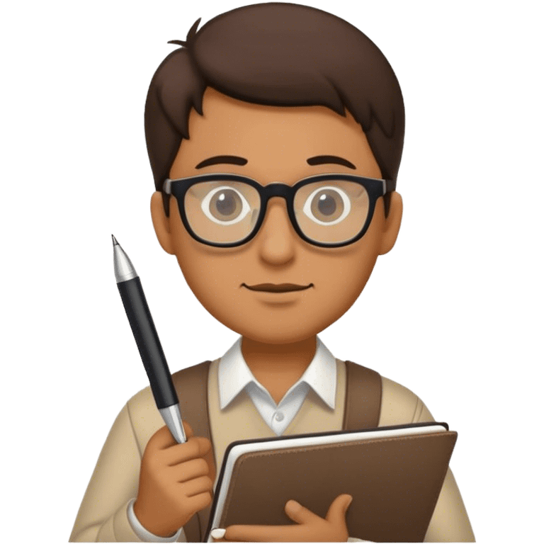 a man wearing glass with notebook and pen  emoji