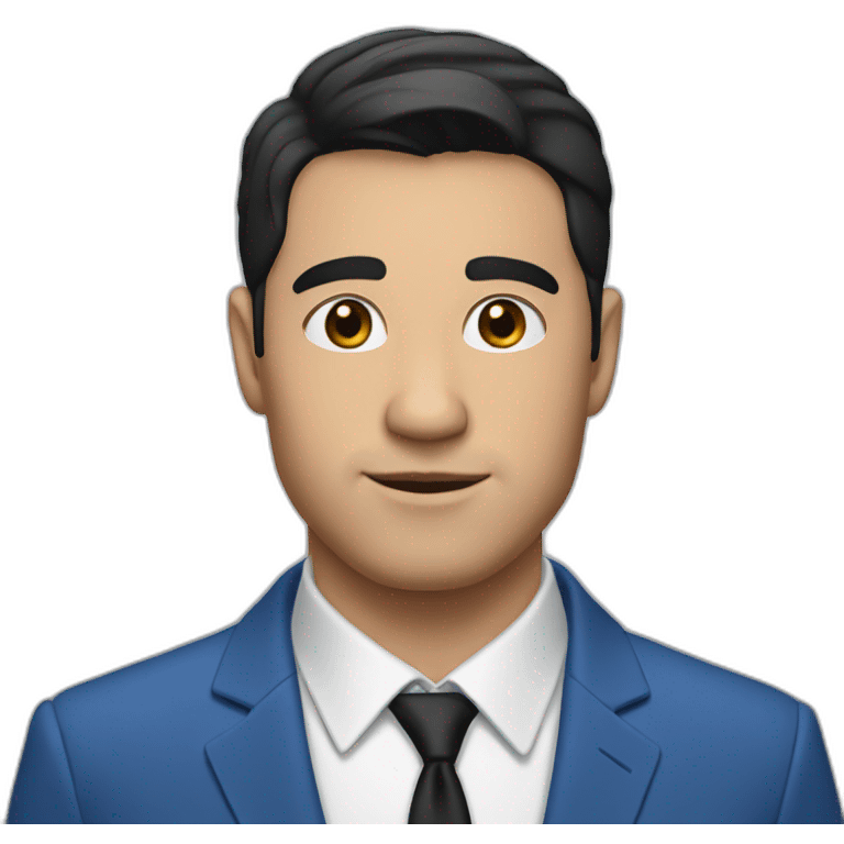 A 30-year-old man, wearing a blue suit, short black hair, black eyes, and two cheeks.  emoji