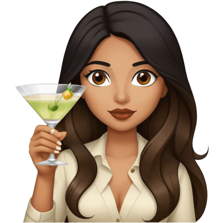 black haired female Hispanic looking drinking martini long hair brown balayage  emoji