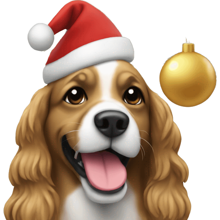 Dog next to Christmas tree emoji