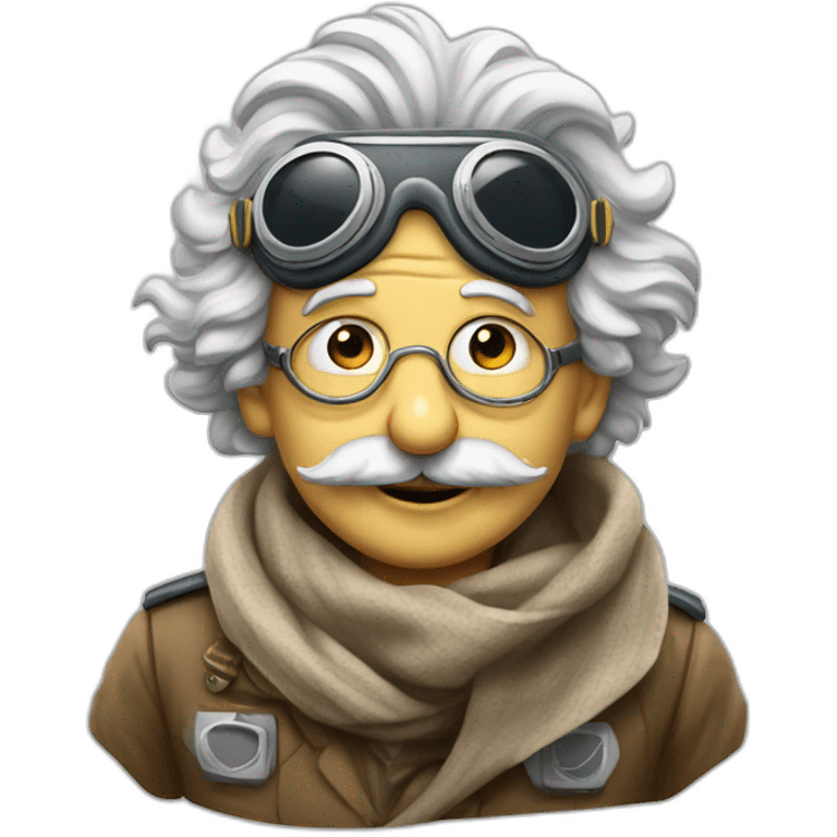 Einstein old timey pilot with billowing scarf and flight goggles emoji