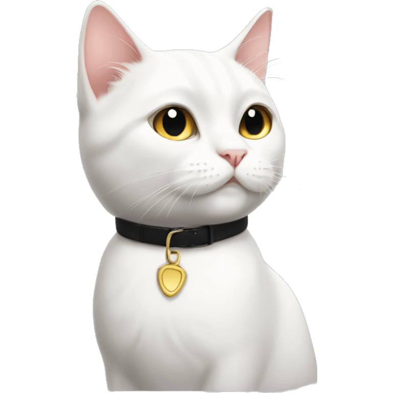 White cat, not fat, black collar, the cat is white and smooth, not fluffy emoji