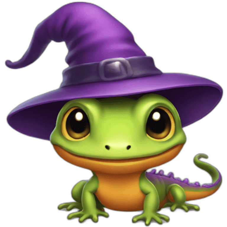 cute little salamander wearing a witch hat emoji