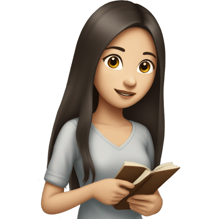 Asian girl with long brown hair and reading books  emoji