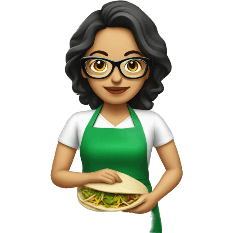 mexican lady green apron  with glasses cooking tacos emoji