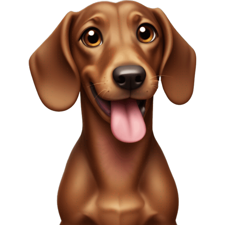 little brown Sausage Dog standing with tongue out emoji