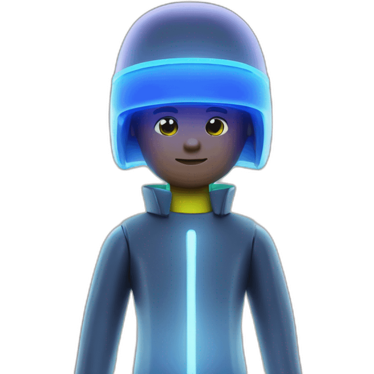 playmobil wearing neon light emoji