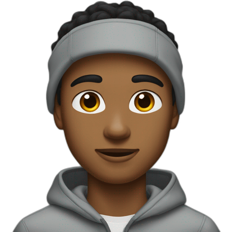 A young hood guy in a gray nike tech fleece emoji