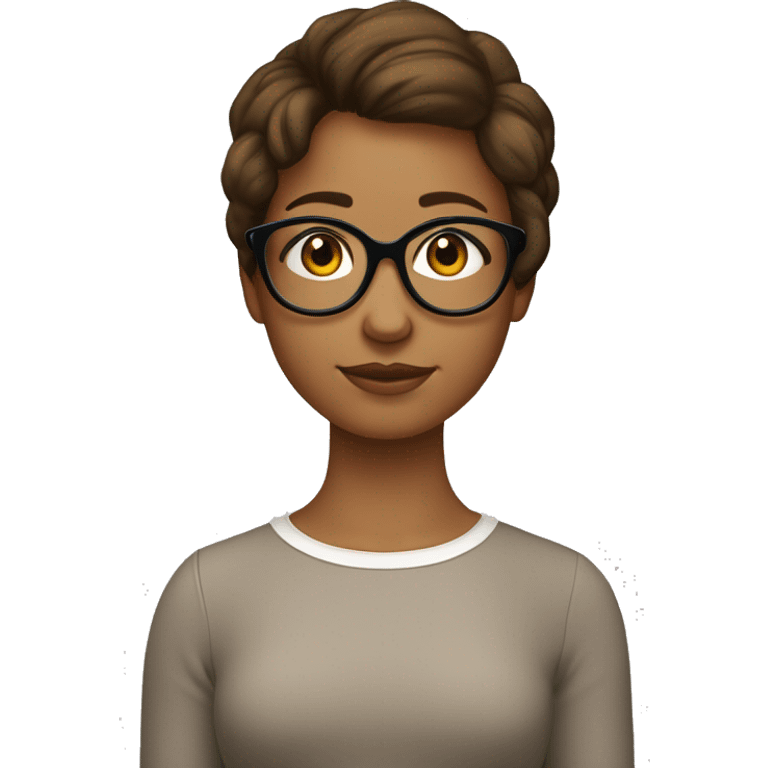 fille avec des cheveux bruns jusqu'au épaules, des lunettes rondes dorées, des yeux bruns et une peau blanche emoji