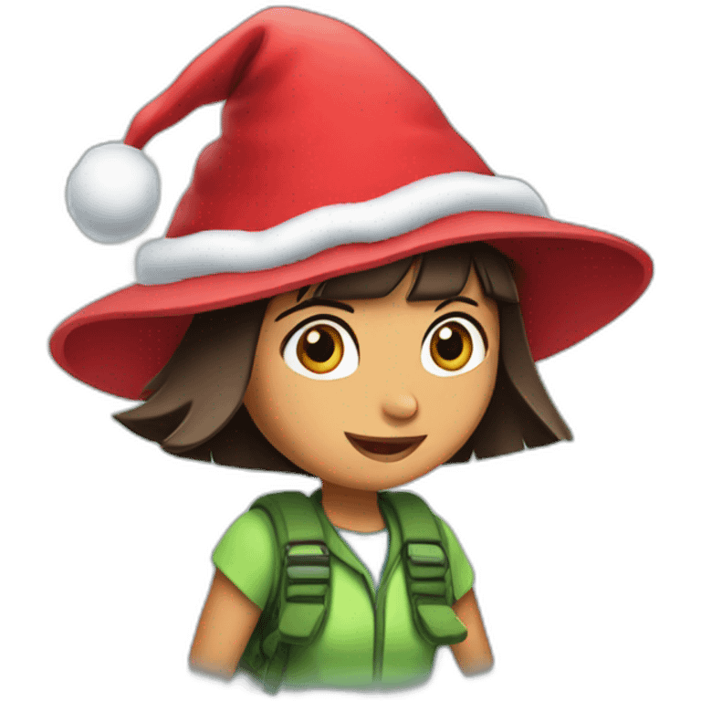 dora adventure using a red christmas hat emoji