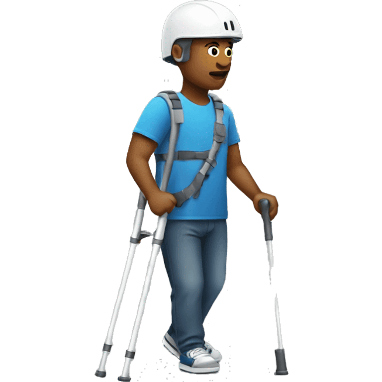 a man on crutches with a helmet emoji