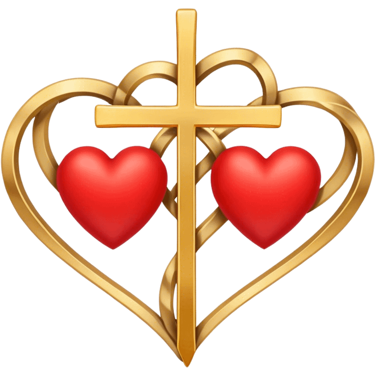 Two red  heart outlines  entwined with a simple gold cross  emoji