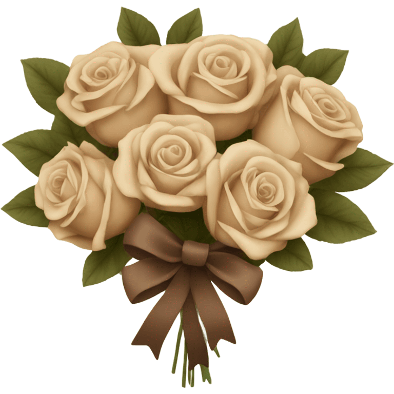 Beige and Brown roses Bouquet with brown bow emoji